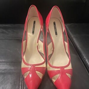 Zara Red and Beige Women's Heels